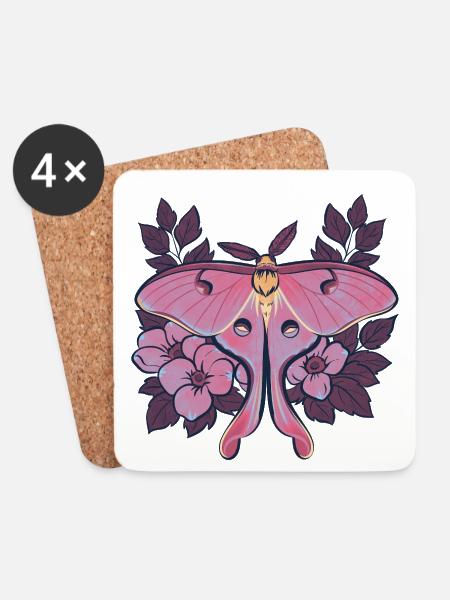 Pink Moon Moth im Blumenrahmen - Untersetzer (4er-Set) - Weiß