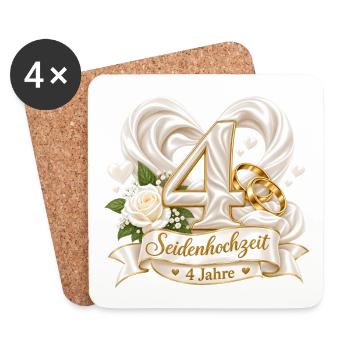 4.Hochzeitstag , Seidenhochzeit 4 Jahre  - Untersetzer (4er-Set) - Weiß - Vorne
