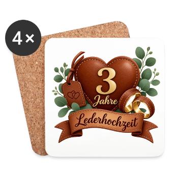 3.Hochzeitstag , Lederhochzeit 3 Jahre  - Untersetzer (4er-Set) - Weiß - Vorne