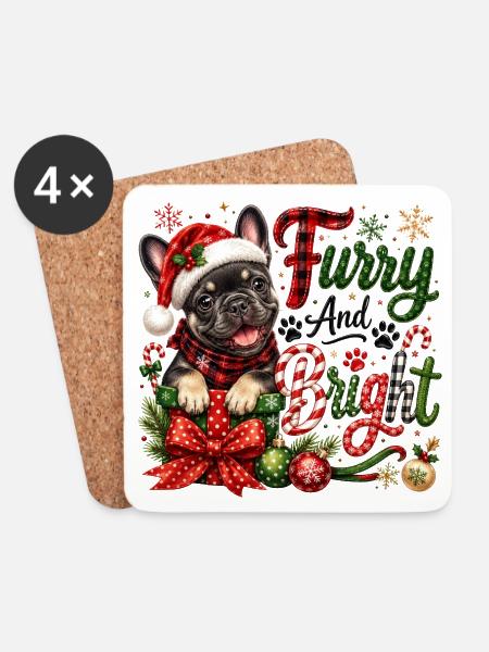 🎁 Weihnachten Französischer Bulldogge - Untersetzer (4er-Set) - Weiß