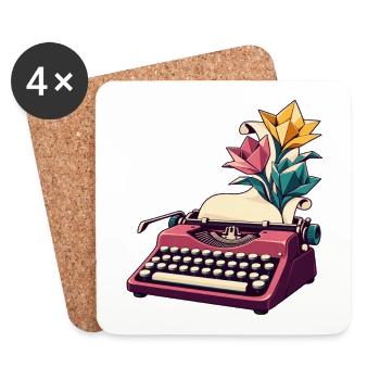 Schreibmaschine baut einen Papiergarten an - Untersetzer (4er-Set) - Weiß - Vorne