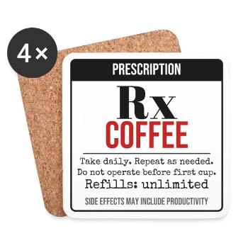 Rezept: Kaffee – Täglich einnehmen - Untersetzer (4er-Set) - Weiß - Vorne