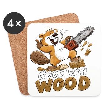 Biber Good With Wood Kettensäge Holzfäller Humor - Untersetzer (4er-Set) - Weiß - Vorne