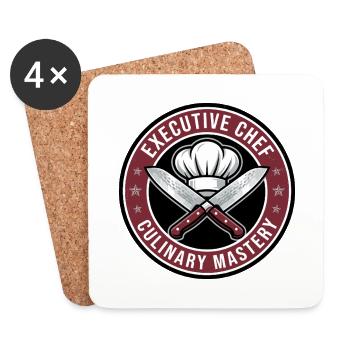 Executive Chef mit gekreuzten Messern und Hutabzeichen Geschenk - Untersetzer (4er-Set) - Weiß - Vorne
