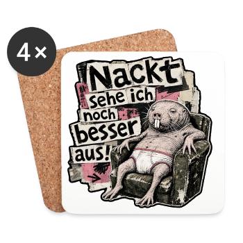 Nackt sehe ich noch besser aus - Nacktmull lustig - Untersetzer (4er-Set) - Weiß - Vorne