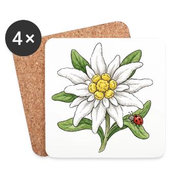 Weiße Blüte mit Marienkäfer - Untersetzer (4er-Set) - Weiß - Vorne