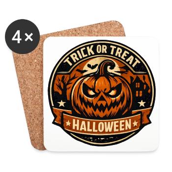 Halloween Kürbisbadge Trick or Treat - Untersetzer (4er-Set) - Weiß - Vorne