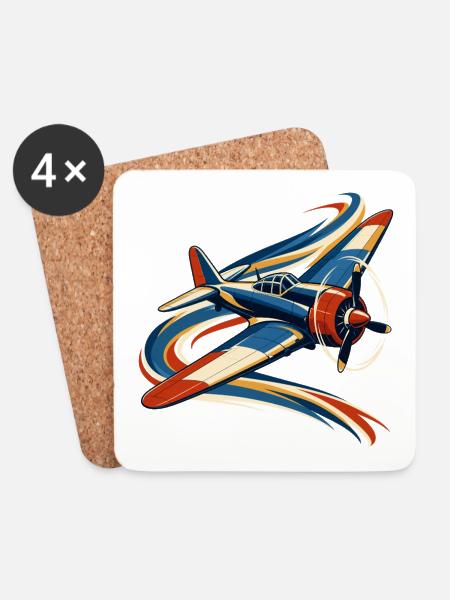 Flugzeuge und Luftstrombänder - Untersetzer (4er-Set) - Weiß