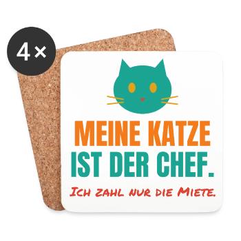 Meine Katze ist der Chef – Katzen Spruch - Untersetzer (4er-Set) - Weiß - Vorne