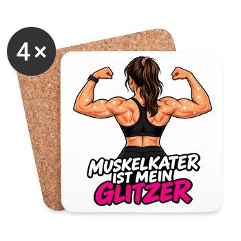 Muskelkater ist mein Glitzer -Damen Fitness Outfit - Untersetzer (4er-Set) - Weiß - Vorne