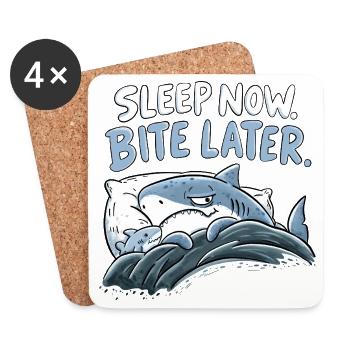 Sleep Now Bite Later Hai Schlaf Humor Haifamilie - Untersetzer (4er-Set) - Weiß - Vorne