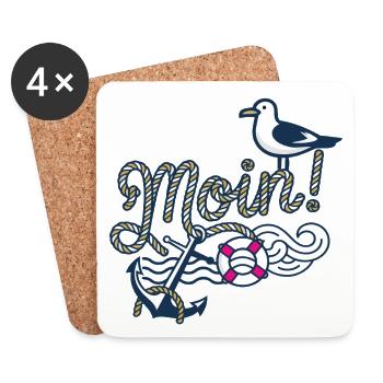 Moin mit_Moewe_und_Anker - Untersetzer (4er-Set) - Weiß - Vorne