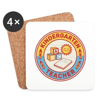 Vintage Kindergartenlehrerin ABC Blocks Sonnenabzeichen - Untersetzer (4er-Set) - Weiß - Vorne