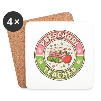Vintage Vorschullehrer-Geschichtenbücher Apple Patch - Untersetzer (4er-Set) - Weiß - Vorne