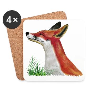 Fuchs schnuppert im Gras - Untersetzer (4er-Set) - Weiß - Vorne