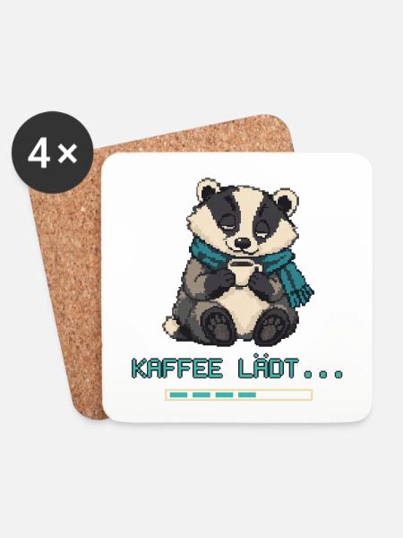 Dachs mit Kaffee Pixel Art - Untersetzer (4er-Set) - Weiß