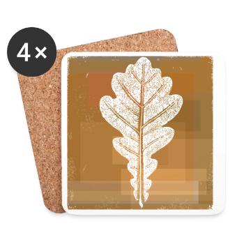 Eichenblatt - Botanisch / Stencil Quadrat Rahmen - Untersetzer (4er-Set) - Weiß - Vorne