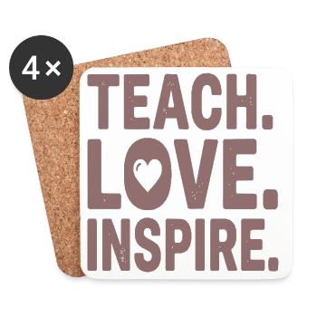 Teach Love Inspire Heart Typo Design - Untersetzer (4er-Set) - Weiß - Vorne