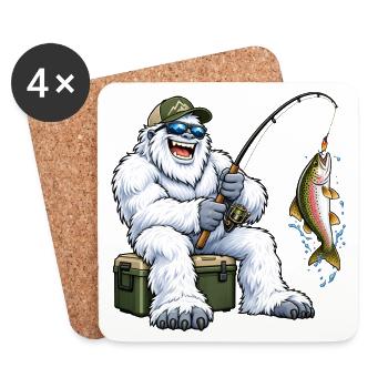 Fröhlicher Yeti beim Angeln – Lustiges Outdoor Mot - Untersetzer (4er-Set) - Weiß - Vorne