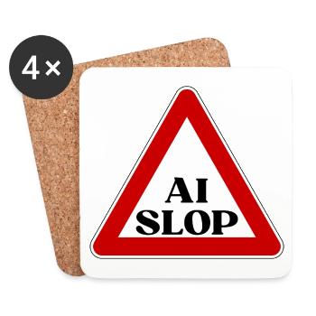 AI SLOP WARNSCHILD ACHTUNG KI MÜLL LUSTIGER SPRUCH - Untersetzer (4er-Set) - Weiß - Vorne