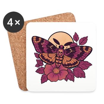 Schädelmotten-Mond-Floral - Untersetzer (4er-Set) - Weiß - Vorne