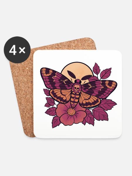 Schädelmotten-Mond-Floral - Untersetzer (4er-Set) - Weiß