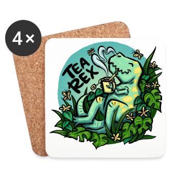 Tea Rex - Türkis -  (NO AI / Ohne KI) - Untersetzer (4er-Set) - Weiß - Vorne