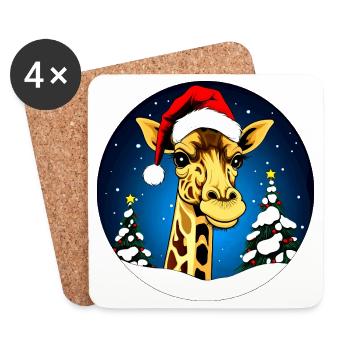 Giraffen Weihnachten - Untersetzer (4er-Set) - Weiß - Vorne