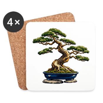 Windgepeitschter Bonsai in einem Indigo-Topf - Untersetzer (4er-Set) - Weiß - Vorne