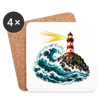 Leuchtturm über einer schwingenden Welle - Untersetzer (4er-Set) - Weiß - Vorne