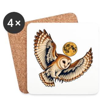 Schleiereule unter einem goldenen Mond - Untersetzer (4er-Set) - Weiß - Vorne