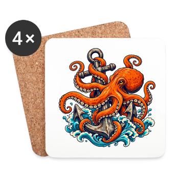 Oktopus, der einen verwitterten Anker hält - Untersetzer (4er-Set) - Weiß - Vorne