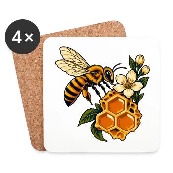 Honigbienen- und Wabenblüte - Untersetzer (4er-Set) - Weiß - Vorne