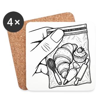 Suchtgebäck – Croissantbeutel & Schneebesen - Untersetzer (4er-Set) - Weiß - Vorne
