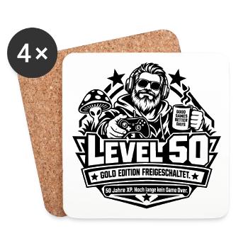 Level 50: 50. Geburtstag – Lustiges Gamer-Geschenk - Untersetzer (4er-Set) - Weiß - Vorne