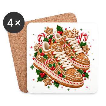 Weihnachtliche Lebkuchen-Sneaker mit Zuckerstangen - Untersetzer (4er-Set) - Weiß - Vorne