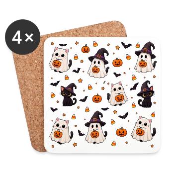 Cutes Halloween-Katzen-Muster - Untersetzer (4er-Set) - Weiß - Vorne