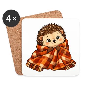 Kuscheliger Igel mit Plaidschal - Untersetzer (4er-Set) - Weiß - Vorne
