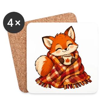 Fuchs mit Herbstschal und Kaffee - Untersetzer (4er-Set) - Weiß - Vorne