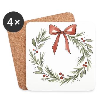 Sanfte rosa Schleife Weihnachtskranz - Untersetzer (4er-Set) - Weiß - Vorne