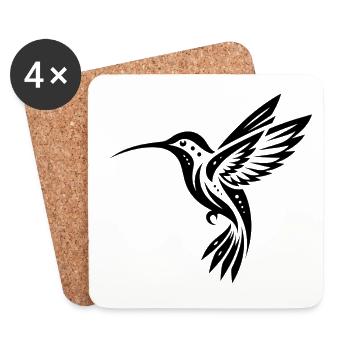 Schwarzer Kolibri Minimalistisch - Untersetzer (4er-Set) - Weiß - Vorne