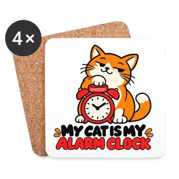 Meine Katze ist mein Wecker-lustiger Katzenliebhaber - Untersetzer (4er-Set) - Weiß - Vorne