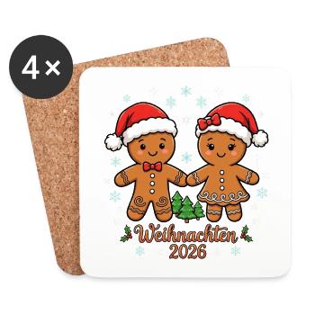 Weihnachten 2026 Lebkuchenmann & Lebkuchenfrau - Untersetzer (4er-Set) - Weiß - Vorne