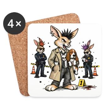 Bunny Punk: Hase Gangsterjäger im Trenchcoat - Untersetzer (4er-Set) - Weiß - Vorne