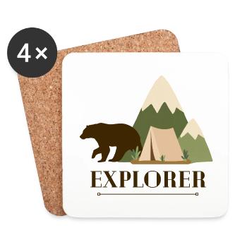 Explorer Bear – Bergcamping-Abenteuer - Untersetzer (4er-Set) - Weiß - Vorne