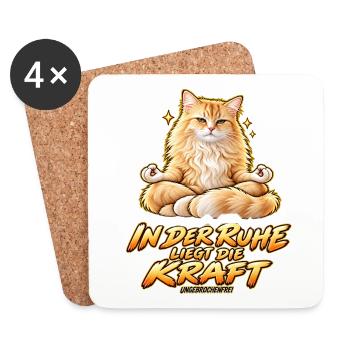 In der Ruhe liegt die Kraft – Meditierende Katze m - Untersetzer (4er-Set) - Weiß - Vorne
