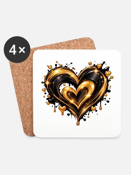 Goldenes Glitzerherz Motiv - Untersetzer (4er-Set) - Weiß