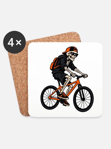 Lustiges Fahrrad Skelett – Halloween Biker - Untersetzer (4er-Set) - Weiß