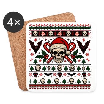 Skull Santa Candy Cane Muster - Untersetzer (4er-Set) - Weiß - Vorne