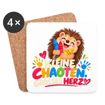 Kleiner Chaot mit Herz – Bunte Kinderzeichnung - Untersetzer (4er-Set) - Weiß - Vorne